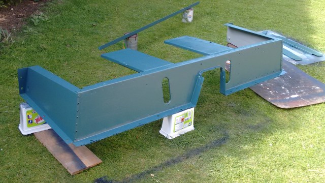 Marine Blue, satin finish applied with a 2" roller