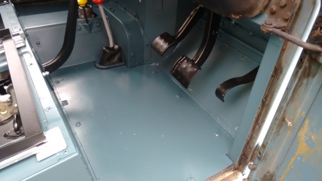 The repaired floor panels have been screwed in place, the driver's side is always difficult trying to get it under the pedals, there must be a secret knack to this